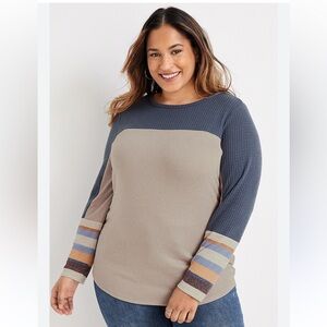 Plus Size‎ Waffle Colorblock Mixer Tee 3X
